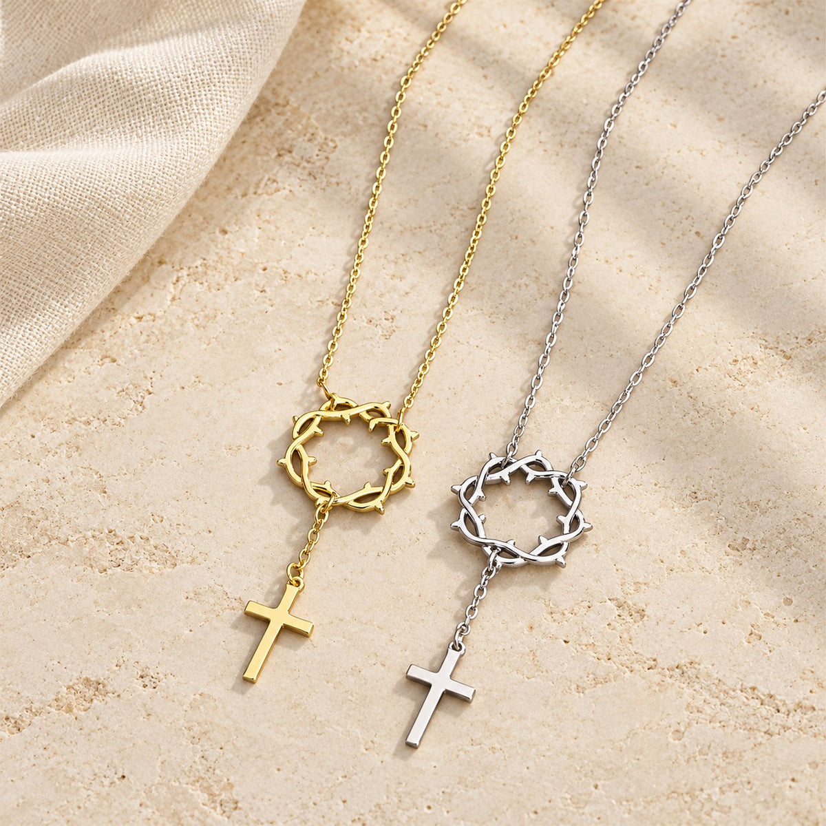 Thorn Crown Cross Necklace