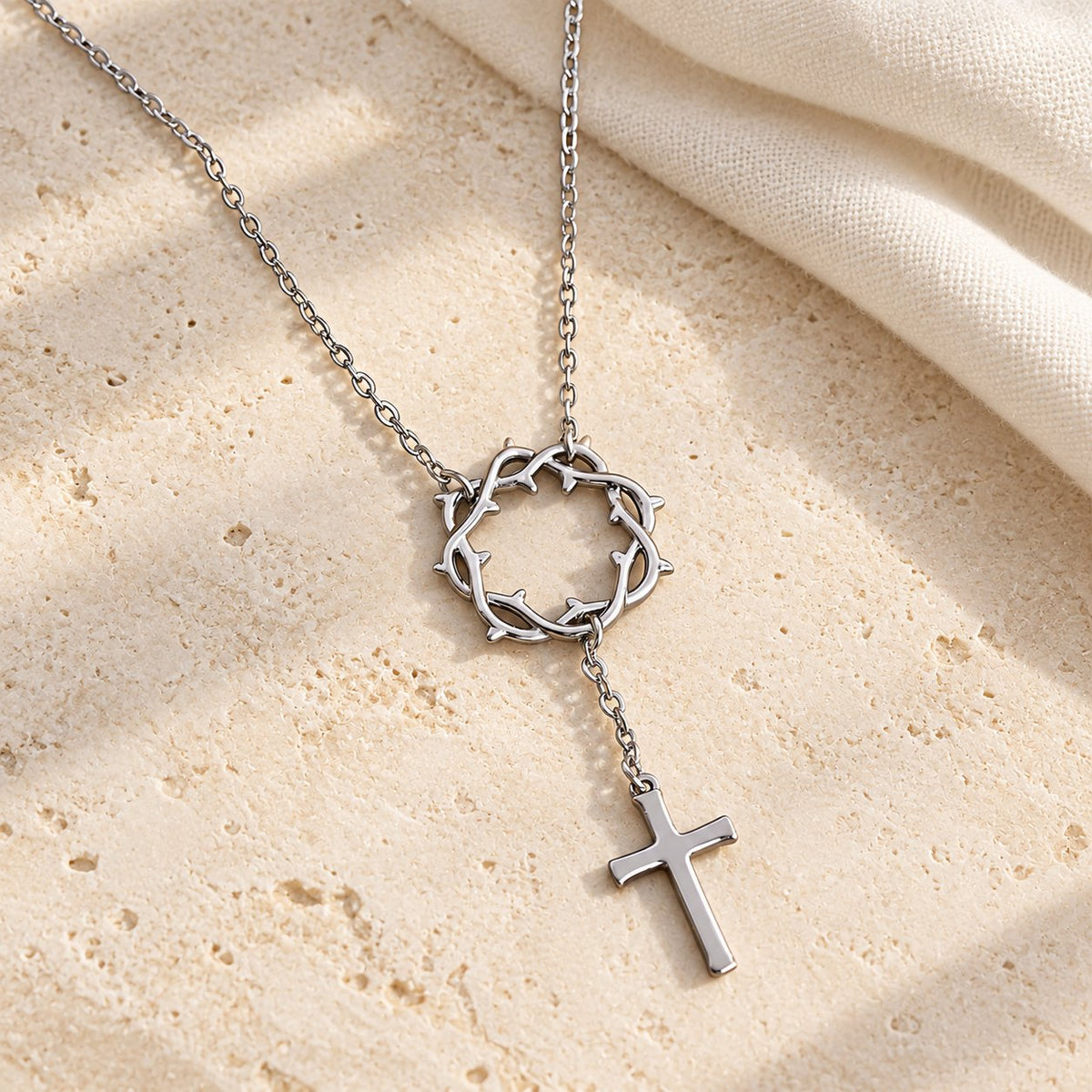 Thorn Crown Cross Necklace