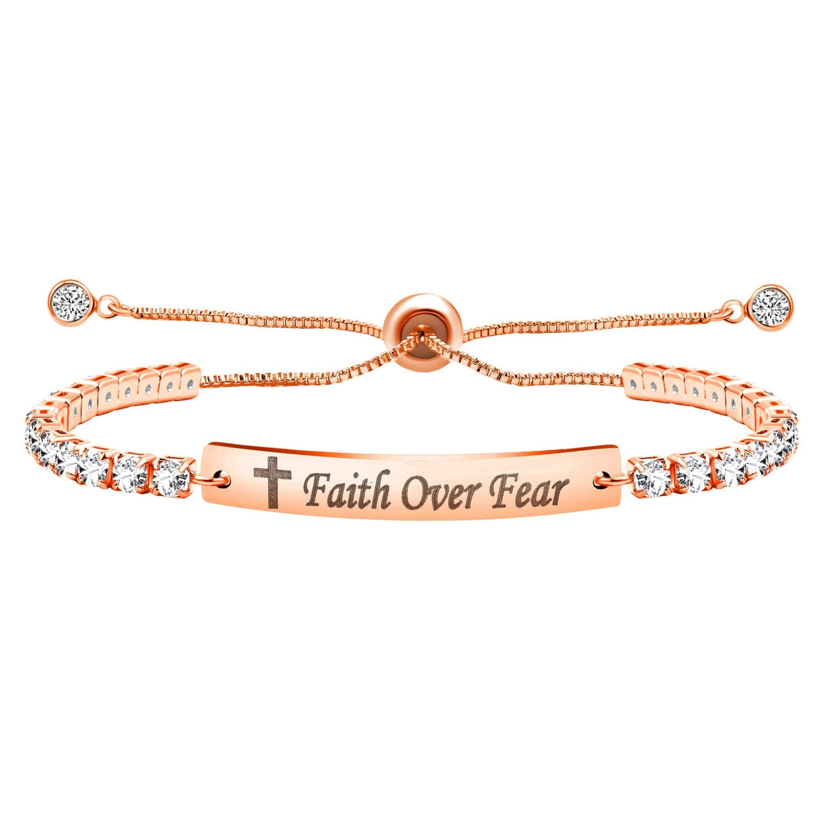 Four-Color Metal with Engraved/Blank Bar Faith Courage Bracelet