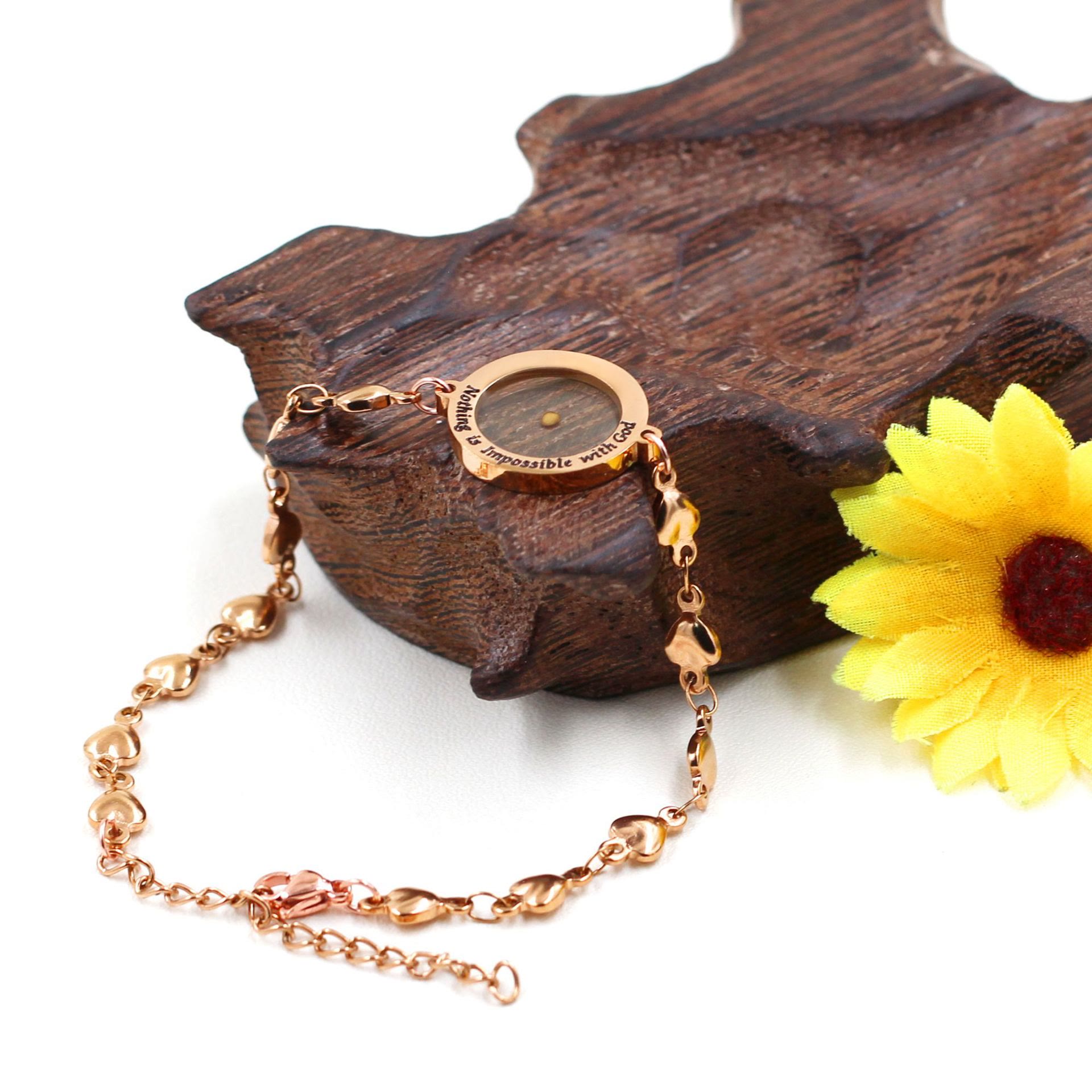 Pulsera Mateo 17:20 y Lucas 1:37 con Semilla de Mostaza: Corazones con Detalle de Circonia