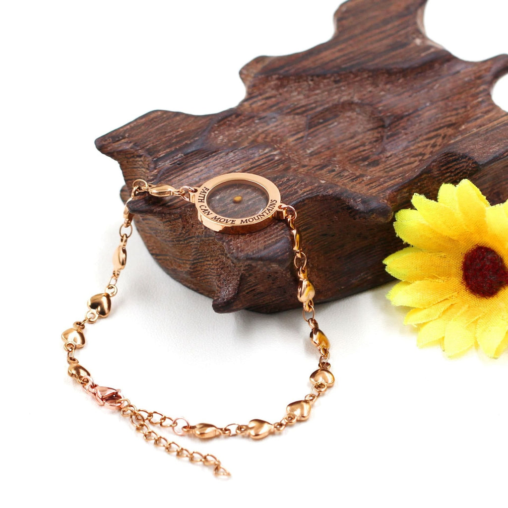 Pulsera Mateo 17:20 y Lucas 1:37 con Semilla de Mostaza: Corazones con Detalle de Circonia