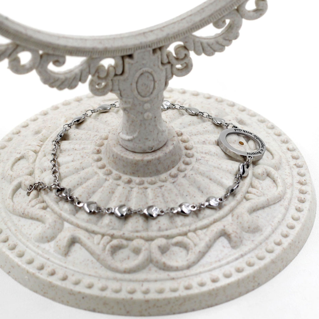 Pulsera Mateo 17:20 y Lucas 1:37 con Semilla de Mostaza: Corazones con Detalle de Circonia