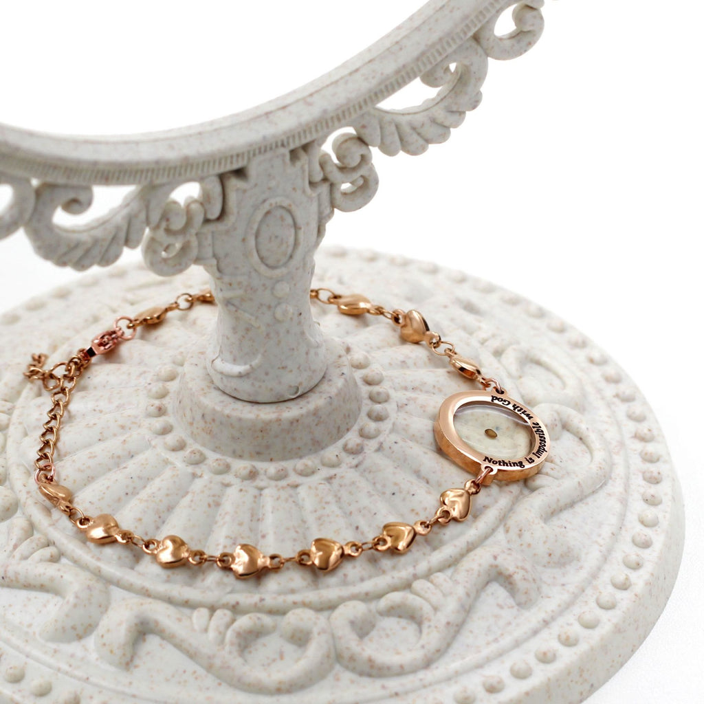 Pulsera Mateo 17:20 y Lucas 1:37 con Semilla de Mostaza: Corazones con Detalle de Circonia