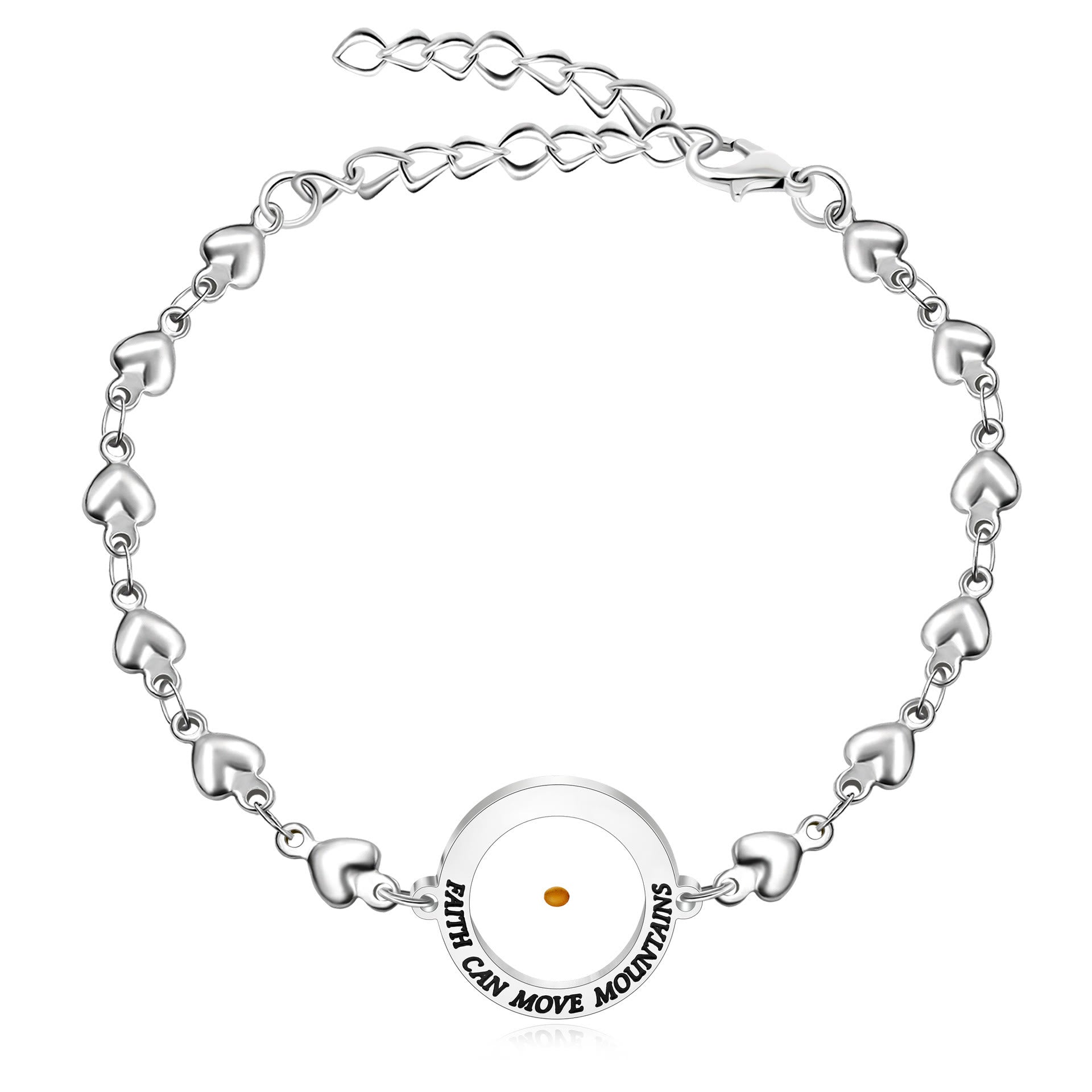 Pulsera Mateo 17:20 y Lucas 1:37 con Semilla de Mostaza: Corazones con Detalle de Circonia
