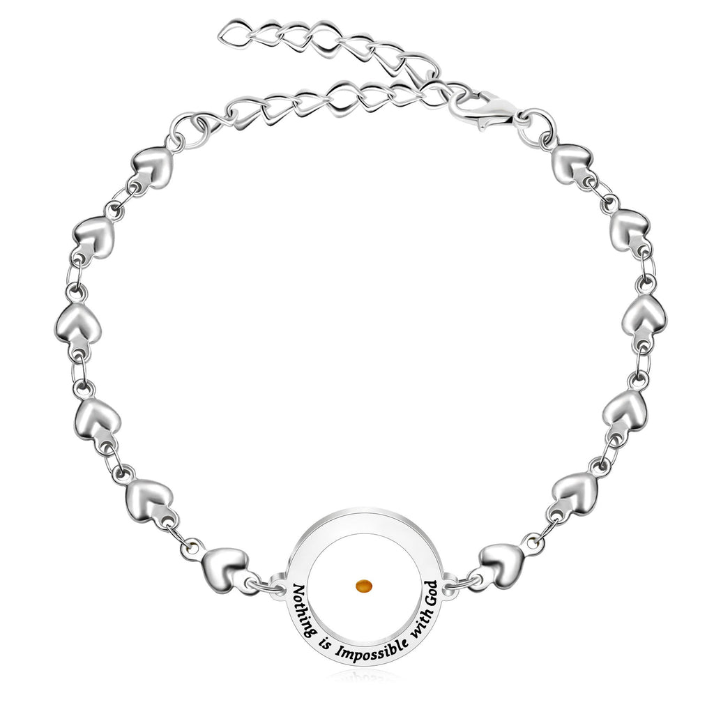 Pulsera Mateo 17:20 y Lucas 1:37 con Semilla de Mostaza: Corazones con Detalle de Circonia