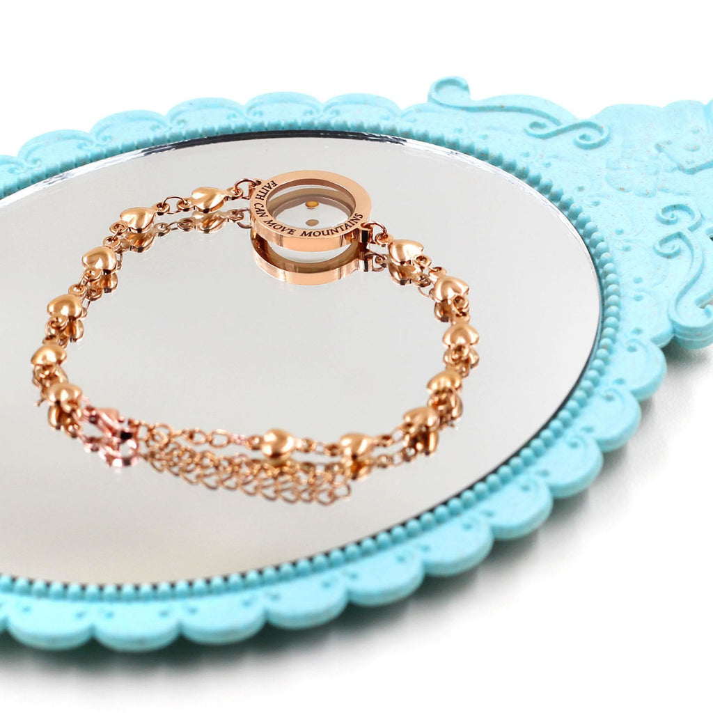 Pulsera Mateo 17:20 y Lucas 1:37 con Semilla de Mostaza: Corazones con Detalle de Circonia