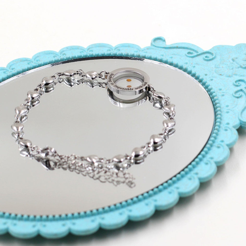 Pulsera Mateo 17:20 y Lucas 1:37 con Semilla de Mostaza: Corazones con Detalle de Circonia