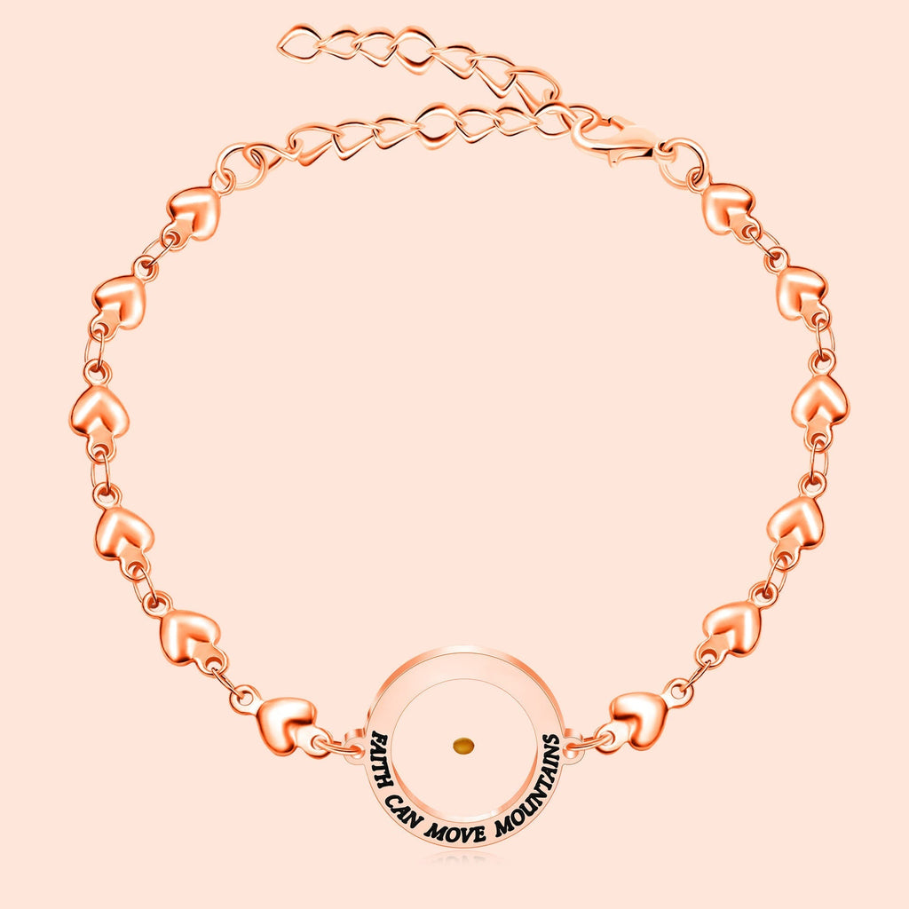 Pulsera Mateo 17:20 y Lucas 1:37 con Semilla de Mostaza: Corazones con Detalle de Circonia