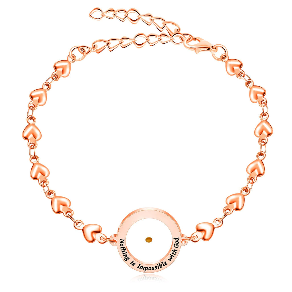 Pulsera Mateo 17:20 y Lucas 1:37 con Semilla de Mostaza: Corazones con Detalle de Circonia