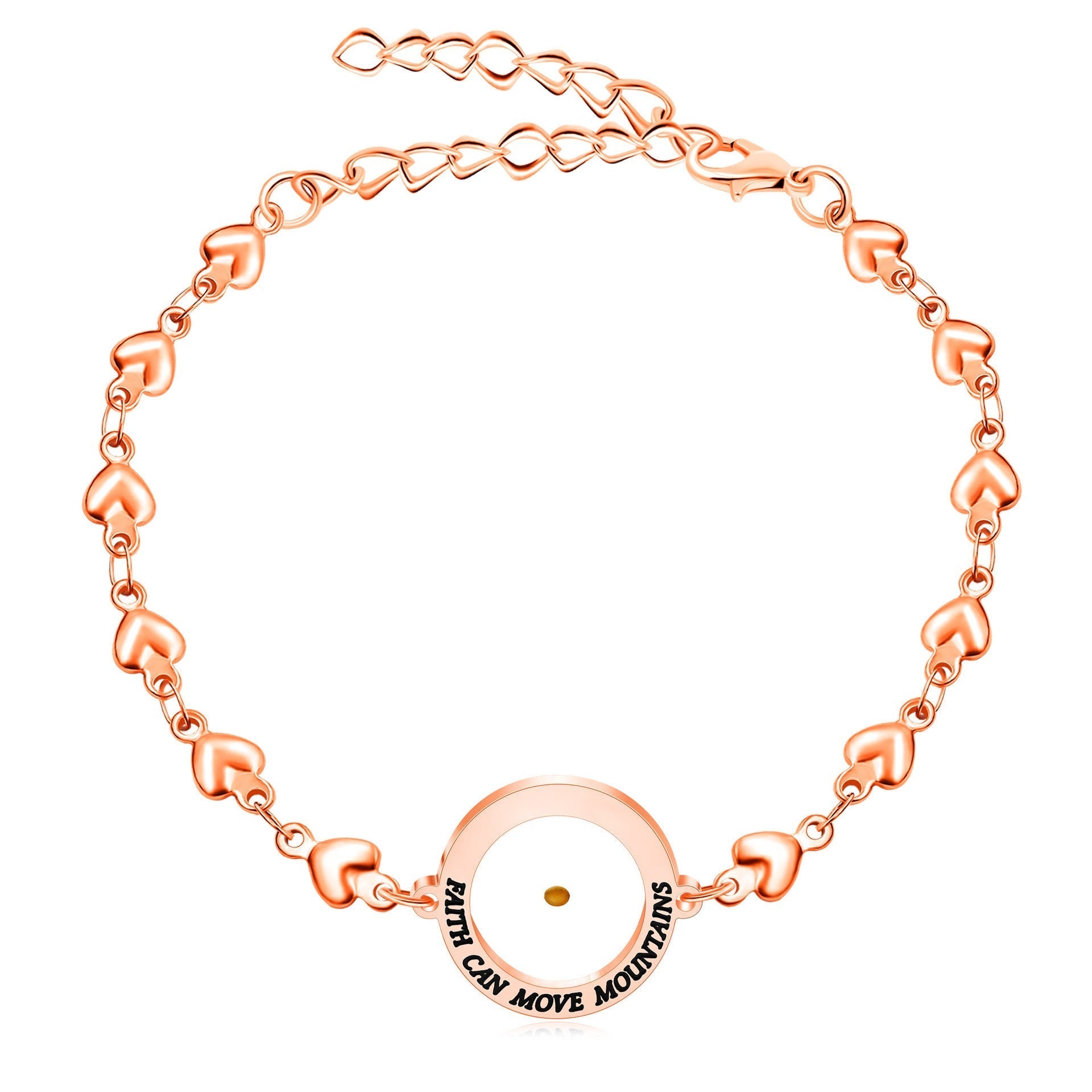Pulsera Mateo 17:20 y Lucas 1:37 con Semilla de Mostaza: Corazones con Detalle de Circonia