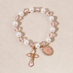 Pulsera de Cuentas con Medallón Mariano: Detalles de la Virgen y Dije de Cruz Esmaltada