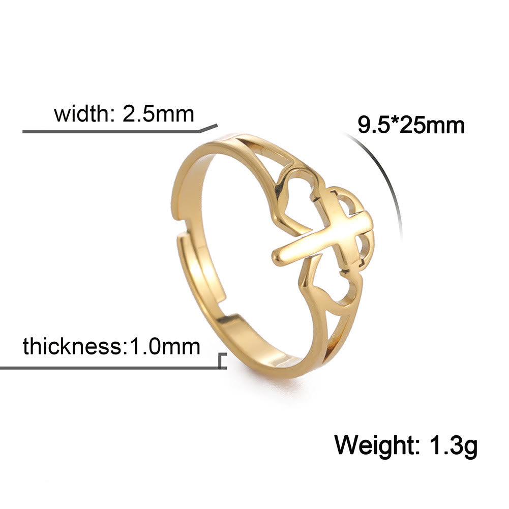 Anillo Calado de Cruz y Corazón: Símbolo del Amor de Cristo y la Devoción Fiel