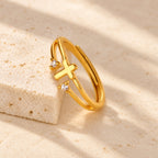 Zircon Accent Cross Double-Band Ring