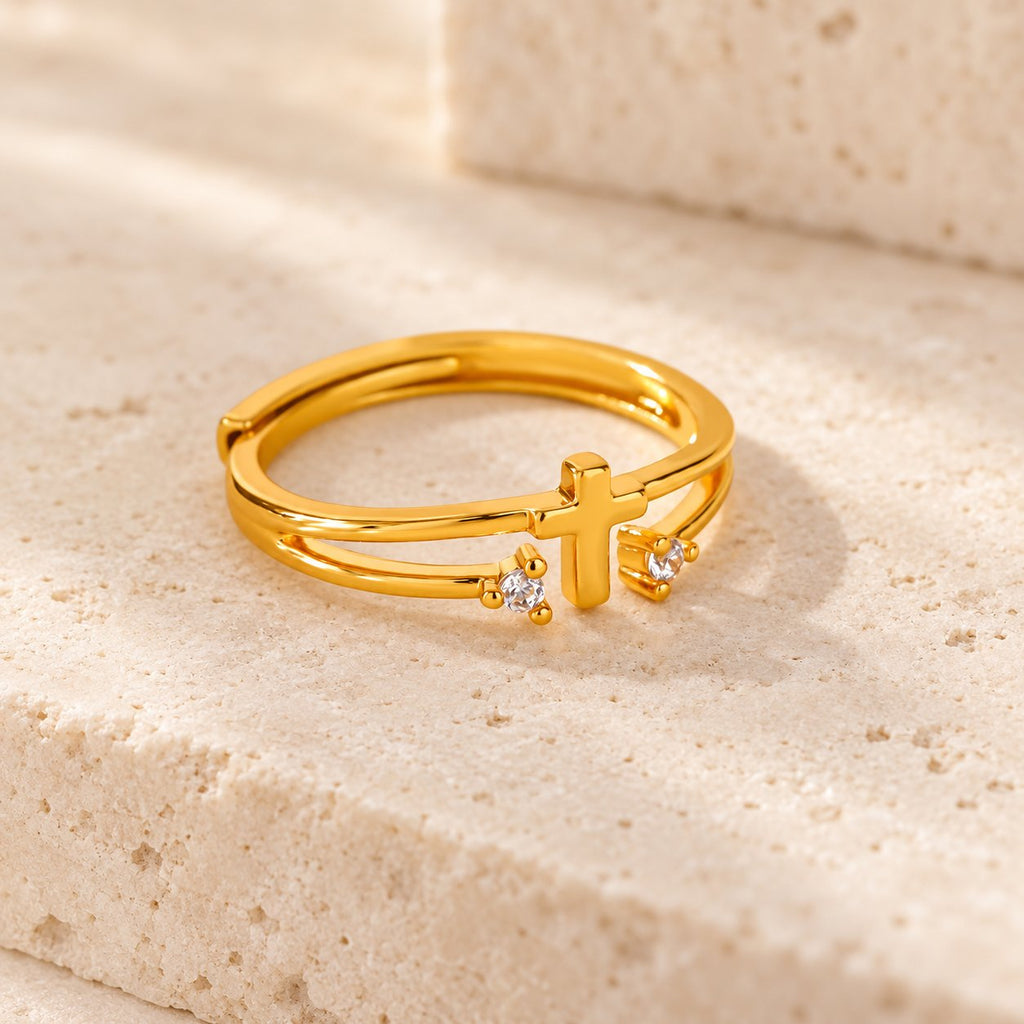 Zircon Accent Cross Double-Band Ring