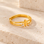 Zircon Accent Cross Double-Band Ring