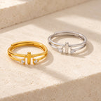 Zircon Accent Cross Double-Band Ring