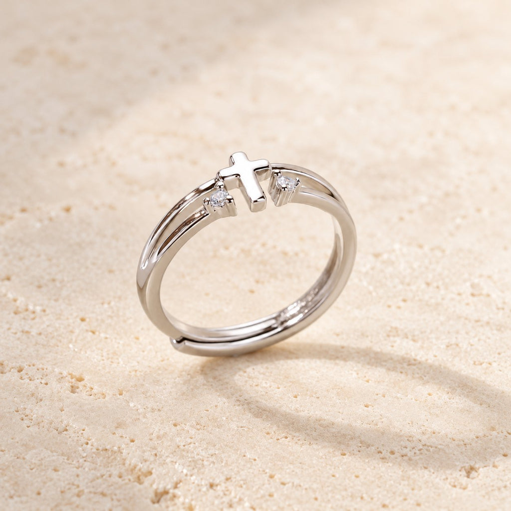 Zircon Accent Cross Double-Band Ring