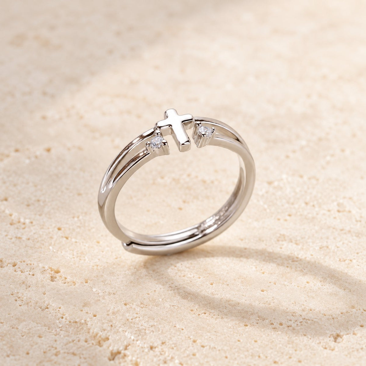Zircon Accent Cross Double-Band Ring