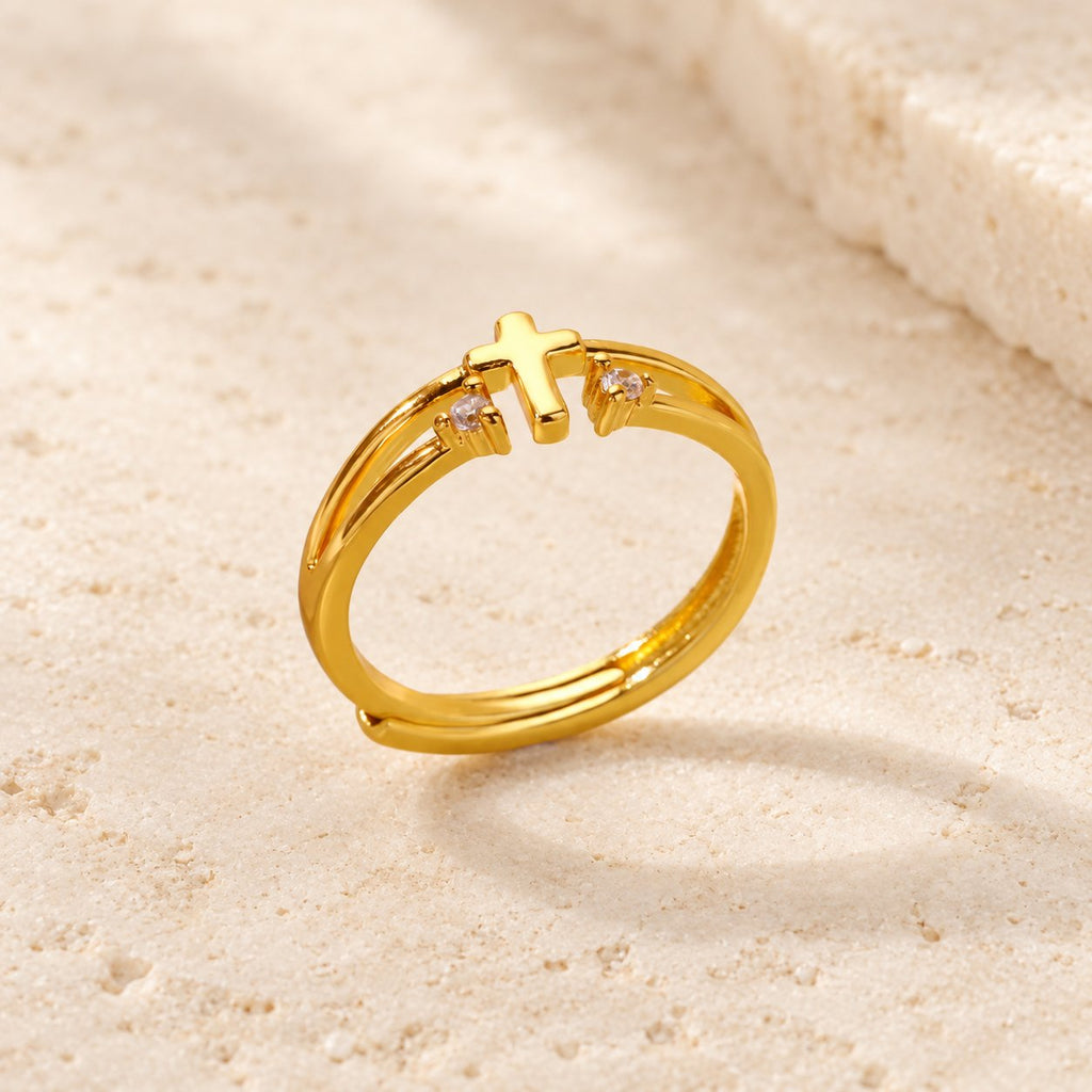 Zircon Accent Cross Double-Band Ring