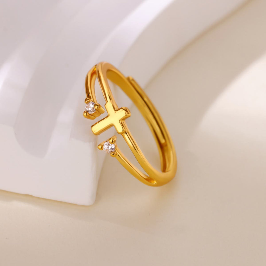 Anillo de Doble Banda con Cruz y Circonia: Símbolo del Amor Radiante de Cristo