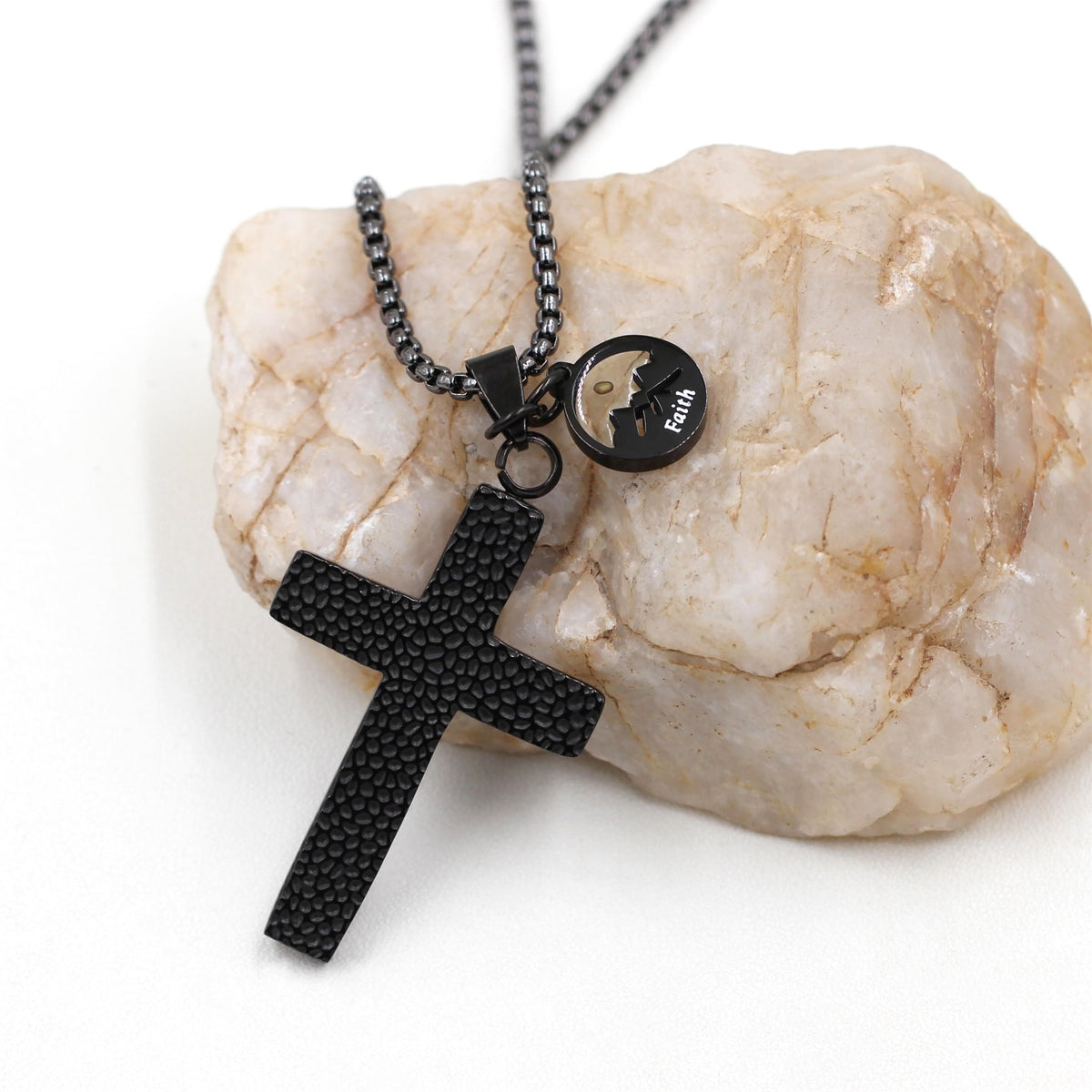 Textured Cross Mustard Seed Necklace