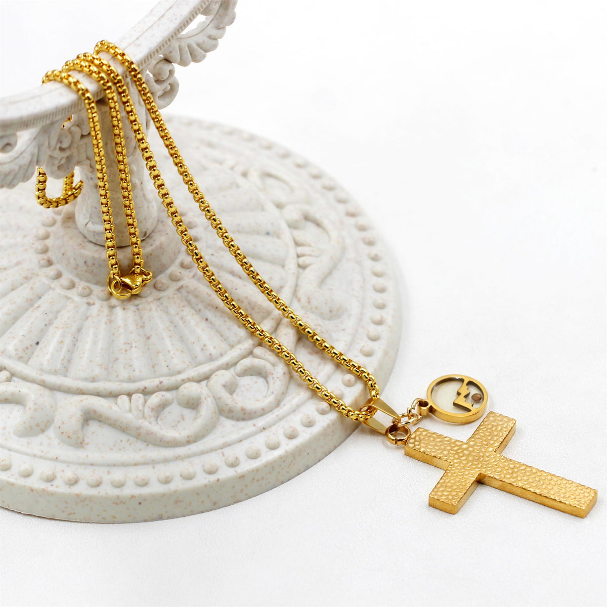 Textured Cross Mustard Seed Necklace