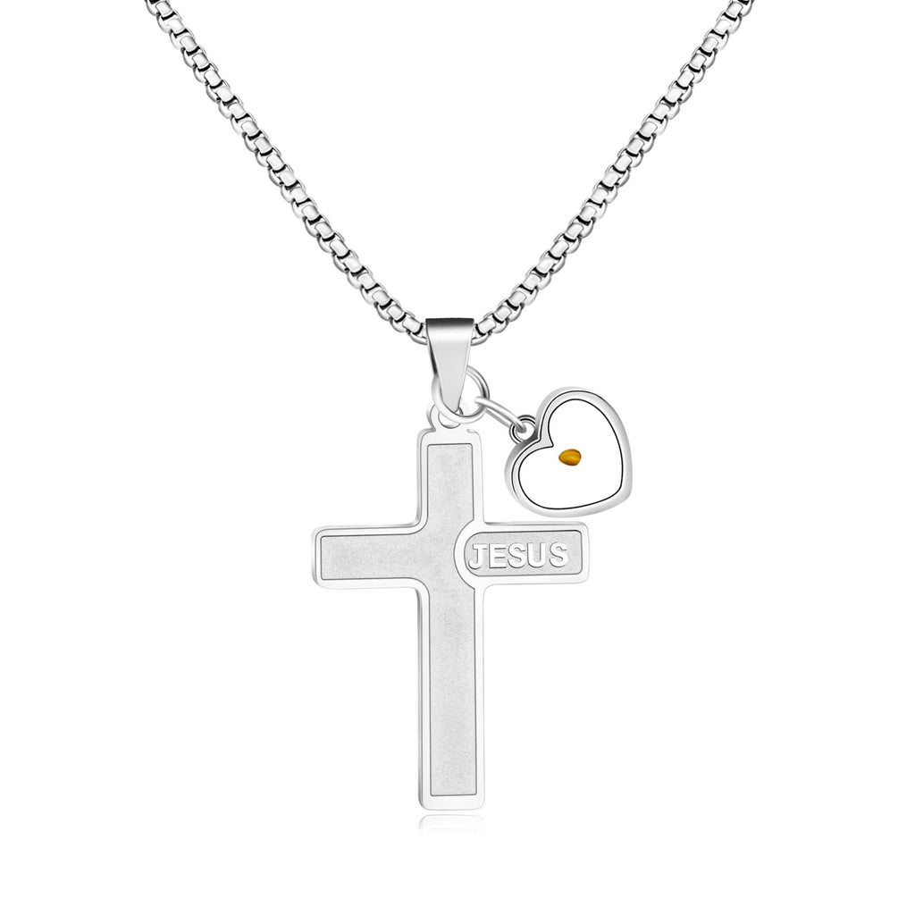 Collar de Cruz Semilla de Mostaza con Grabado de Jesús: Amor de Cristo y Poder de la Fe