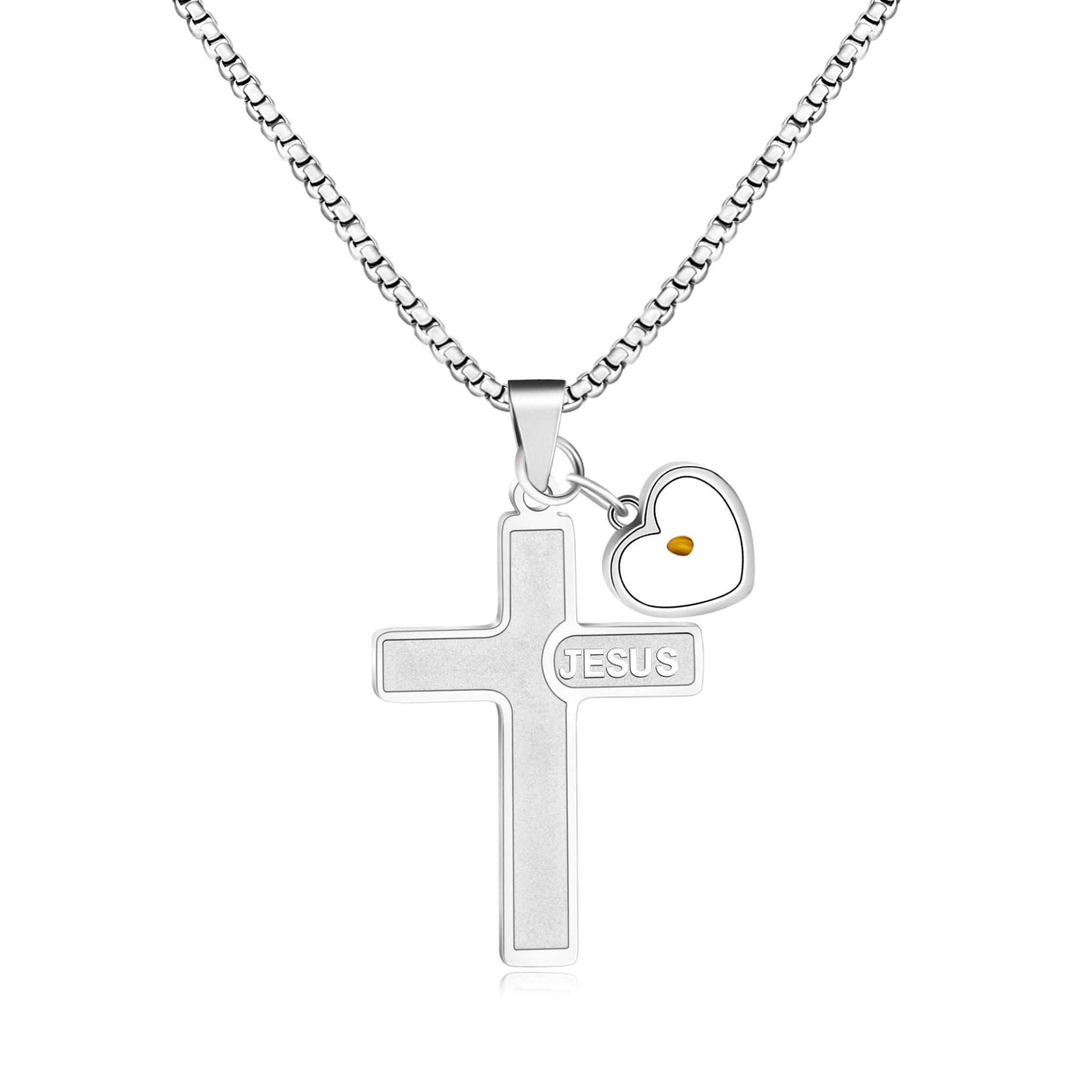Collar de Cruz Semilla de Mostaza con Grabado de Jesús: Amor de Cristo y Poder de la Fe