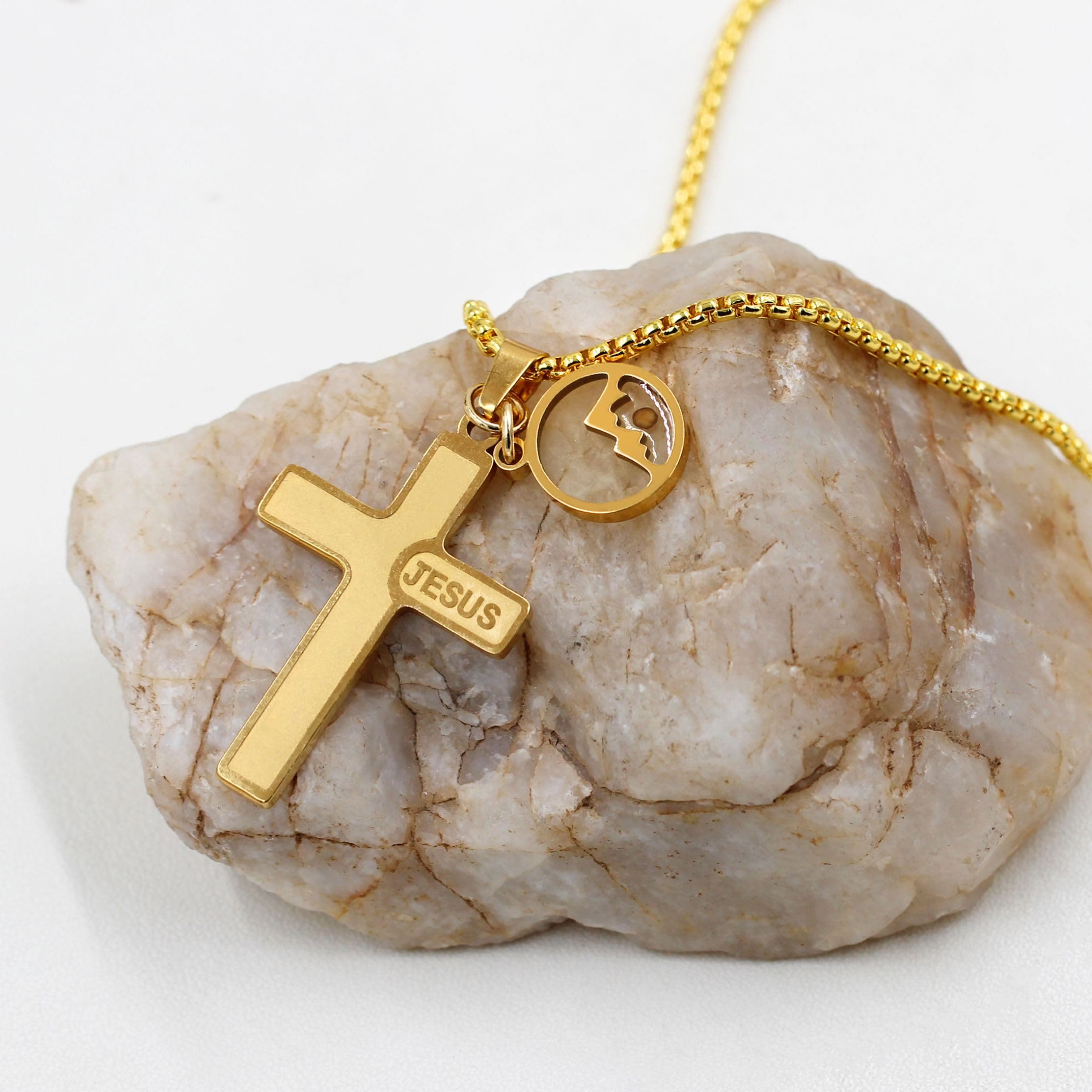 Collar de Cruz Semilla de Mostaza con Grabado de Jesús: Amor de Cristo y Poder de la Fe