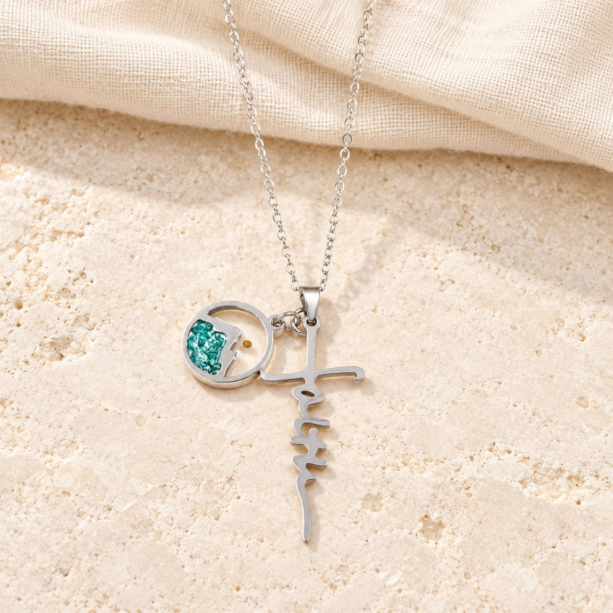 Faith Script Cross Mustard Seed Necklace
