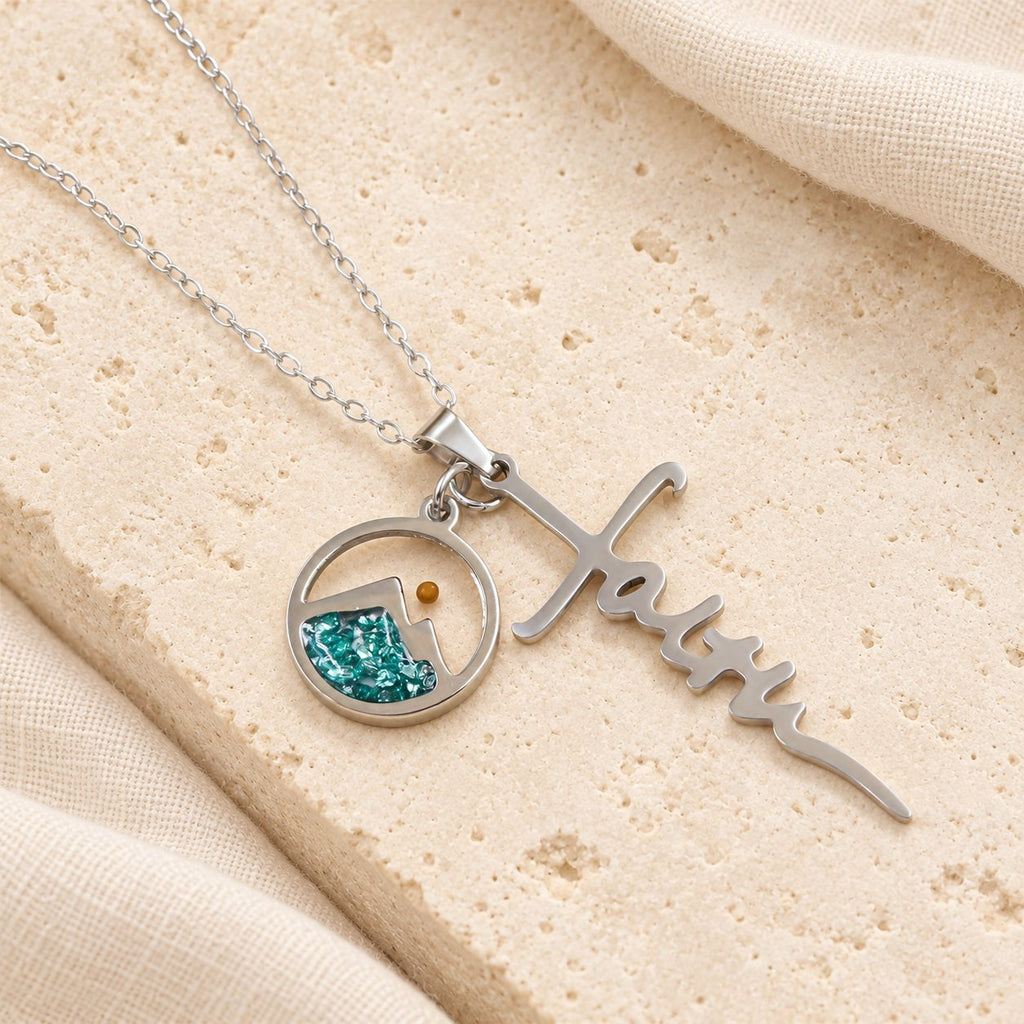 Faith Script Cross Mustard Seed Necklace