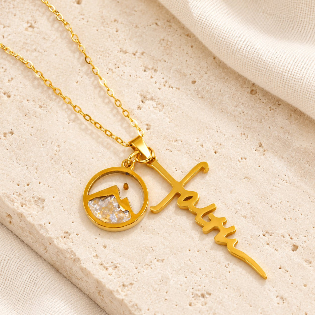 Faith Script Cross Mustard Seed Necklace