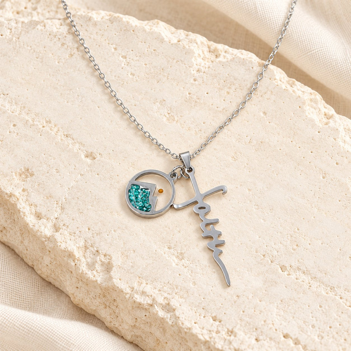Faith Script Cross Mustard Seed Necklace