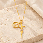 Faith Script Cross Mustard Seed Necklace