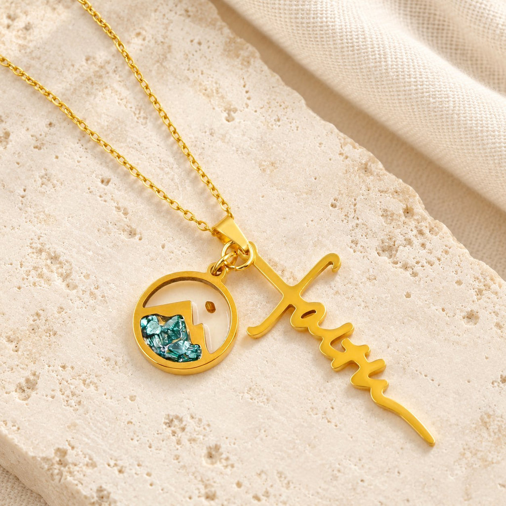 Faith Script Cross Mustard Seed Necklace