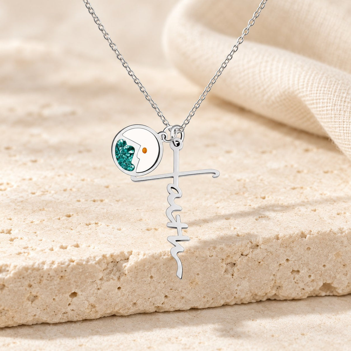 Faith Script Cross Mustard Seed Necklace
