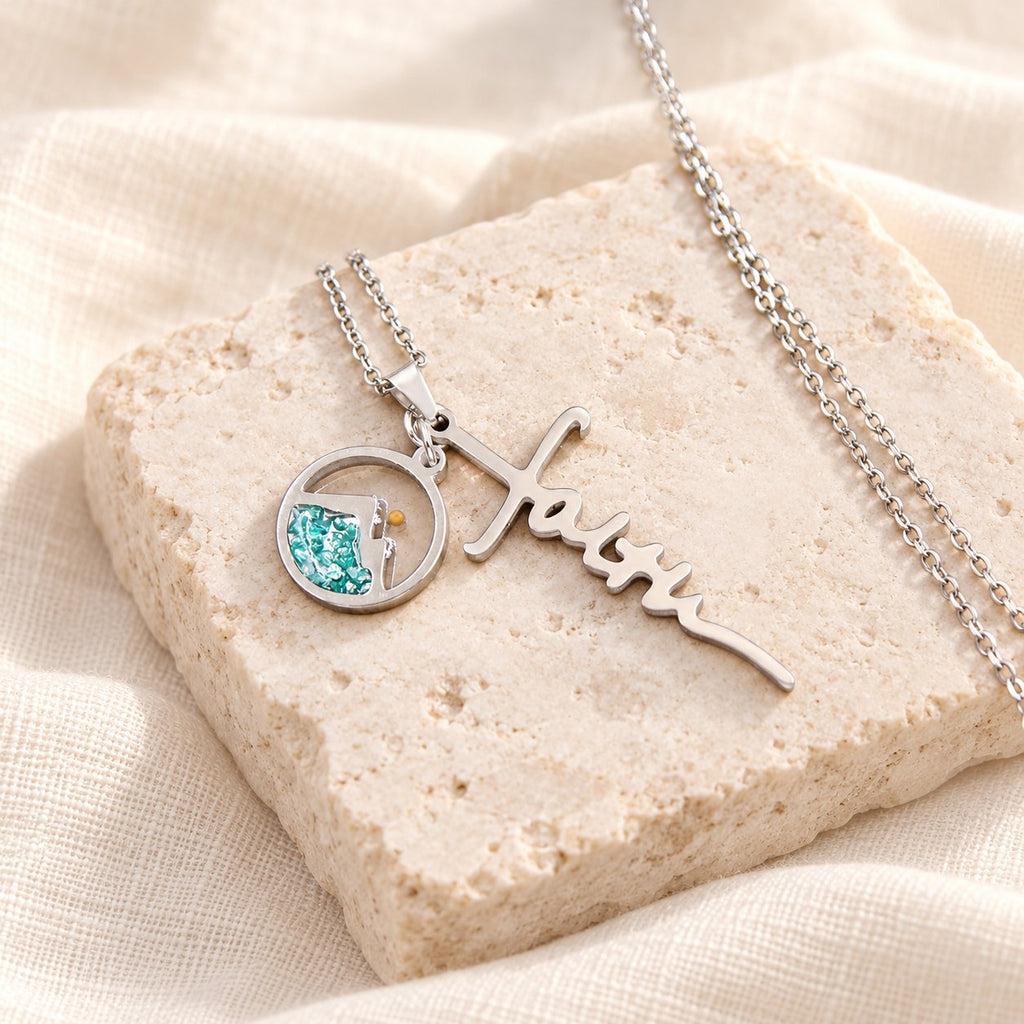 Faith Script Cross Mustard Seed Necklace