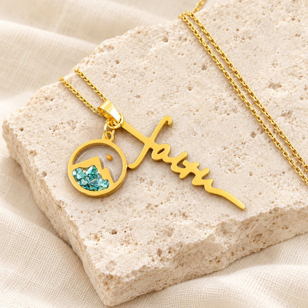 Faith Script Cross Mustard Seed Necklace