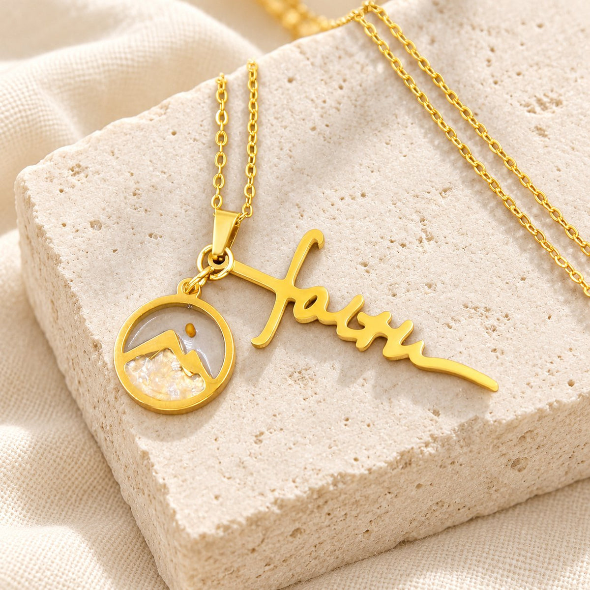 Faith Script Cross Mustard Seed Necklace