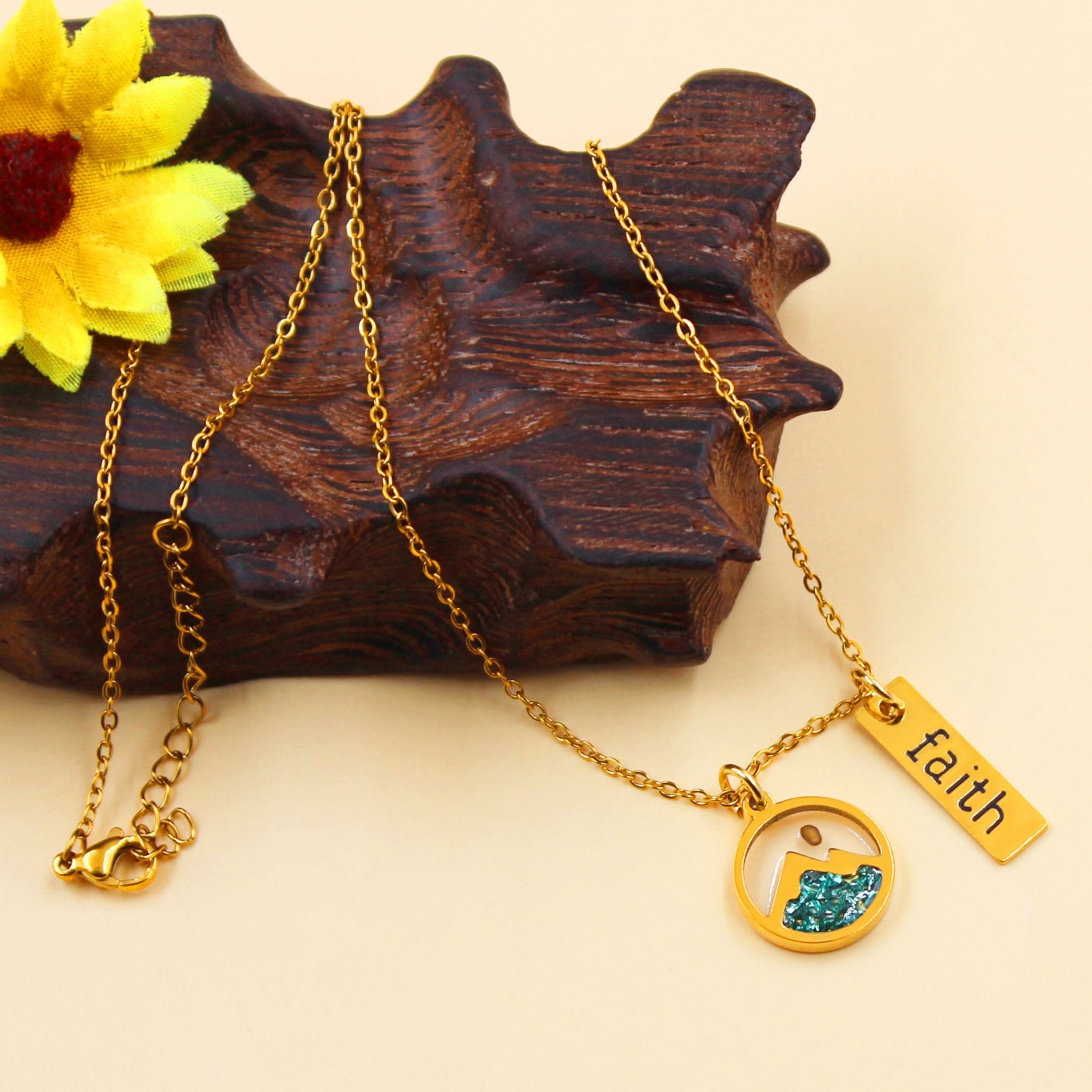 Collar de Placa de Fe con Semilla de Mostaza y Montaña: Símbolo de una Fe que Mueve Montañas