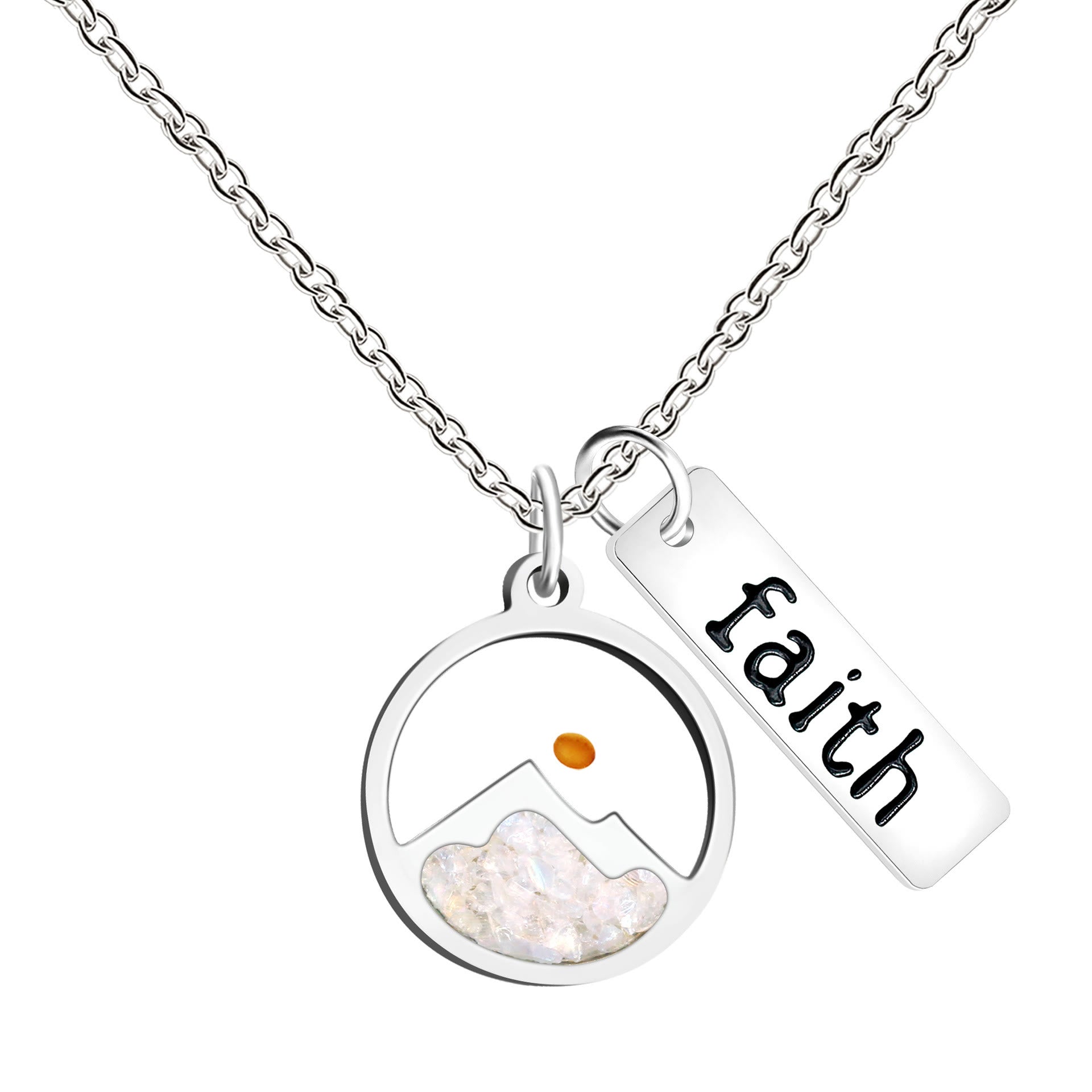 Collar de Placa de Fe con Semilla de Mostaza y Montaña: Símbolo de una Fe que Mueve Montañas
