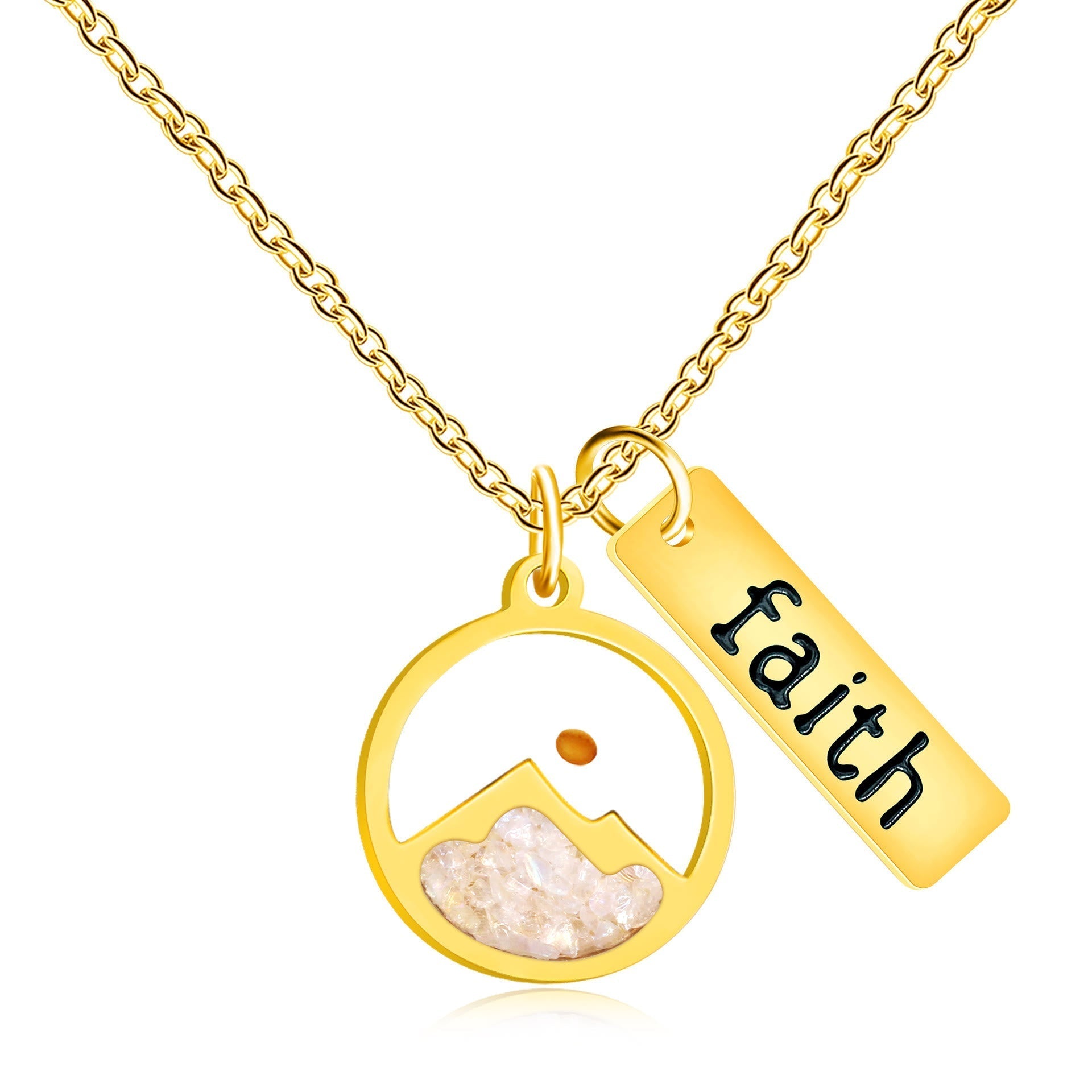 Collar de Placa de Fe con Semilla de Mostaza y Montaña: Símbolo de una Fe que Mueve Montañas