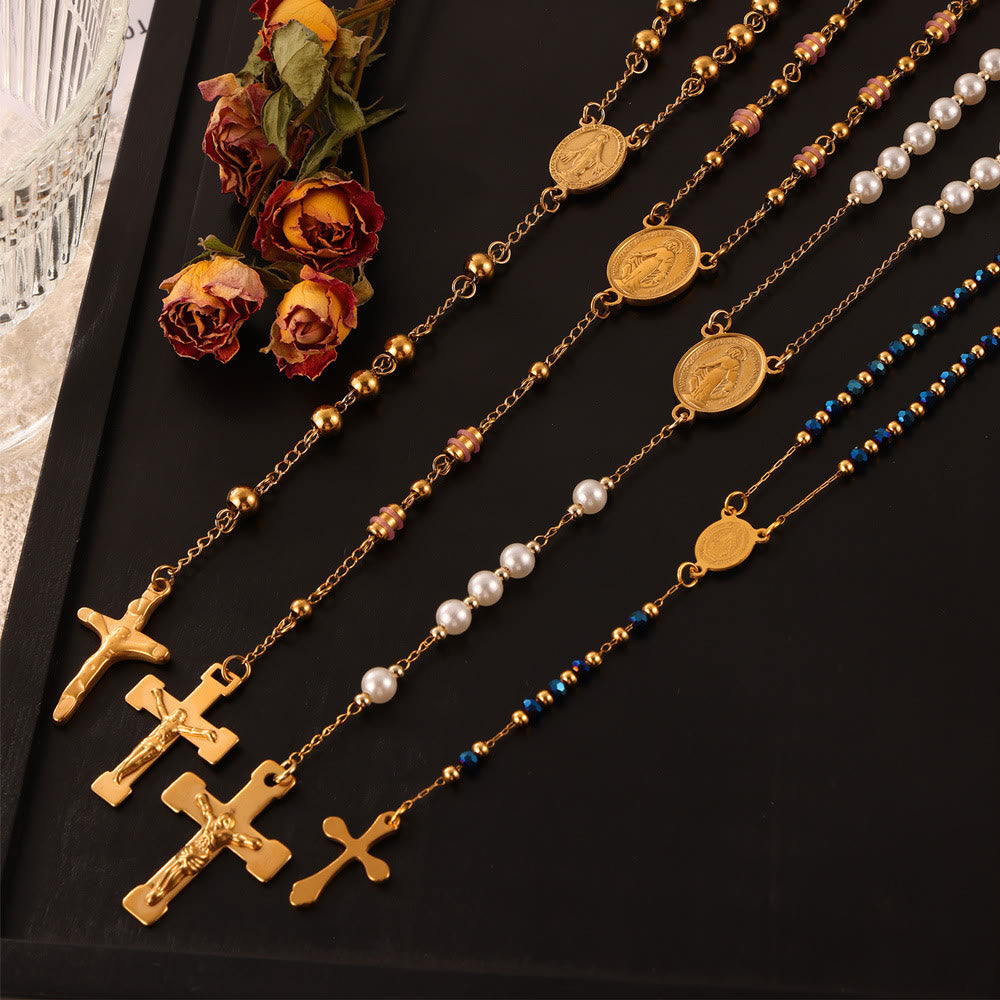 Colección de Collares Rosario de Cuentas: Metal Tono Oro para la Conexión Espiritual Diaria