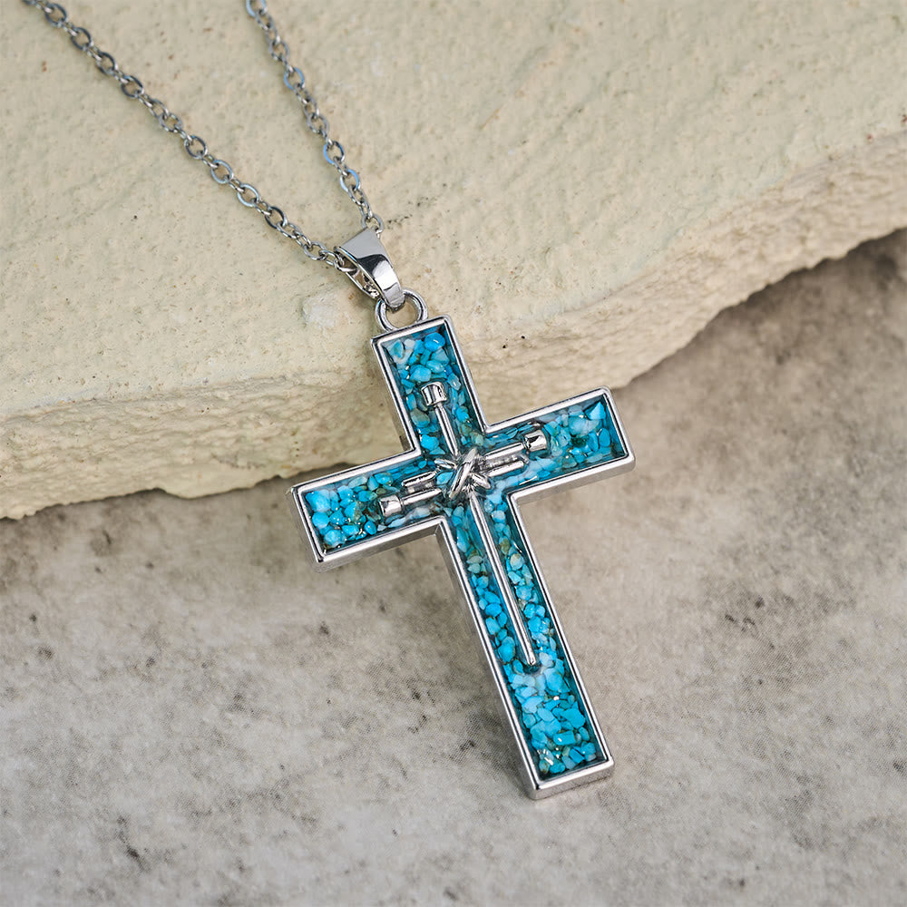 Collar de Cruz de Clavo con Incrustación de Turquesa: Símbolo del Amor Sacrificial de Cristo