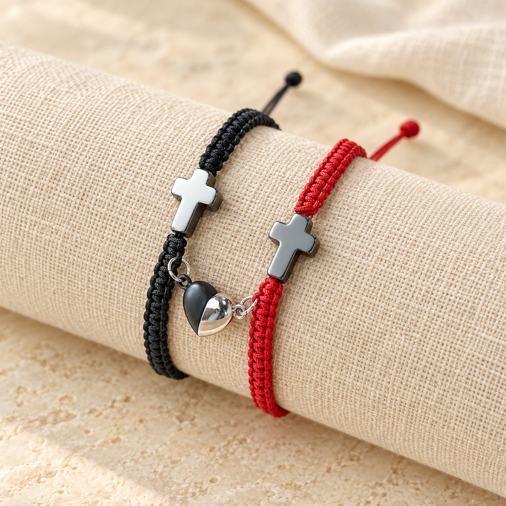 Magnetic Heart Cross Bracelet Set
