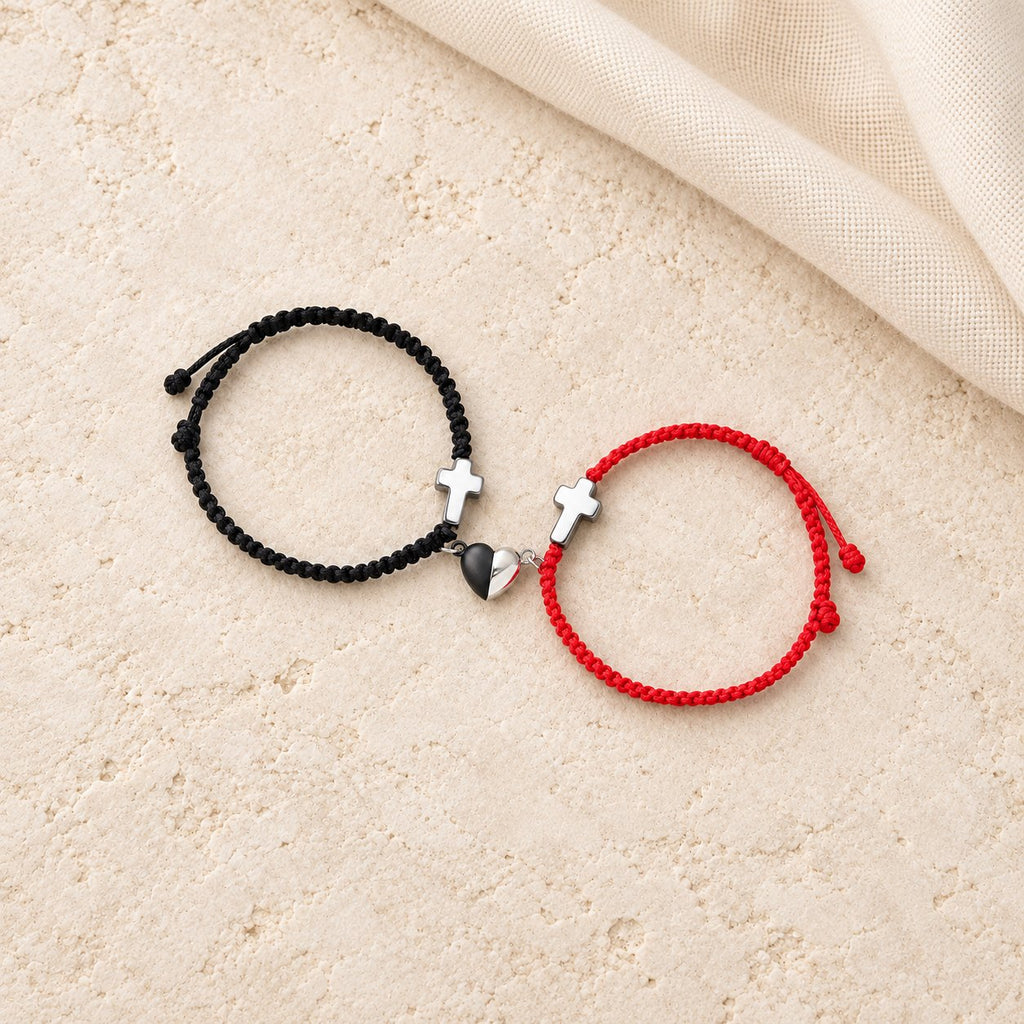 Magnetic Heart Cross Bracelet Set