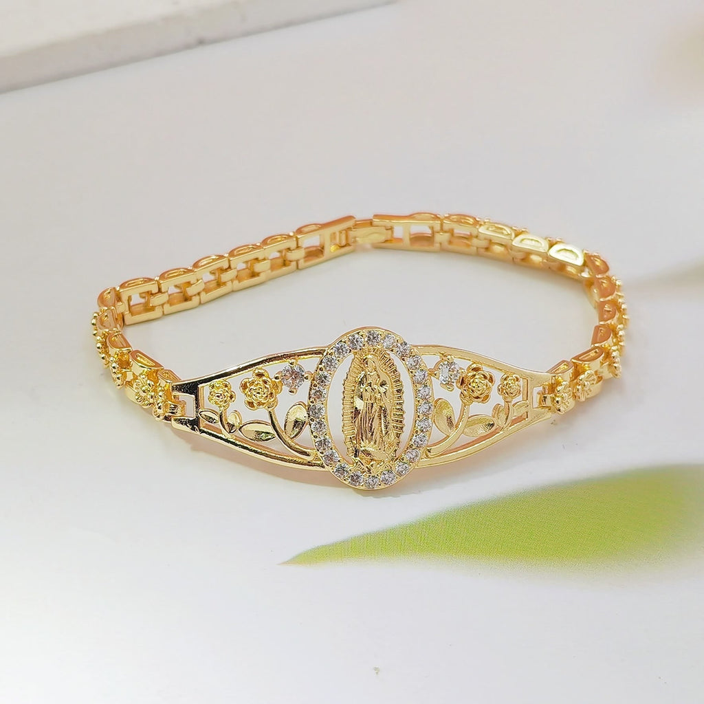 Colección de Pulseras de la Virgen en Filigrana Dorada: Gracia Maternal y Protección