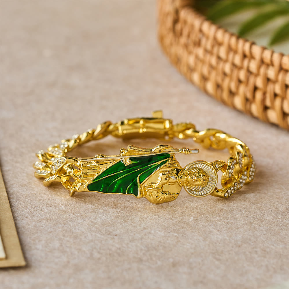 Pulsera Barbada de Circonia de San Judas con Manto Verde: Símbolo de Gracia y Protección Sagradas