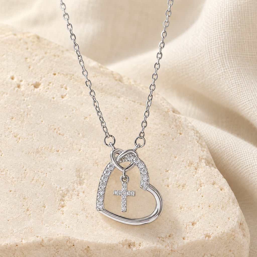 Intertwined Heart Cross Necklace with Card