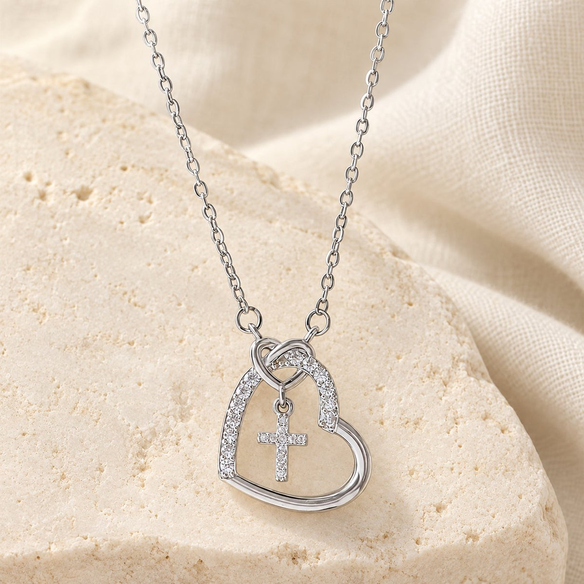 Intertwined Heart Cross Necklace with Card